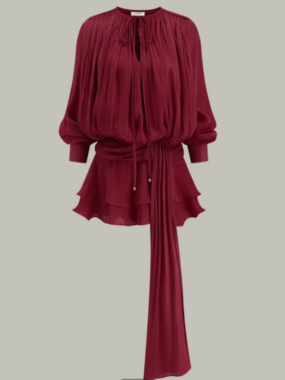 Semi-Sheer Tiered Draped Tie-Waist Mini Dress
